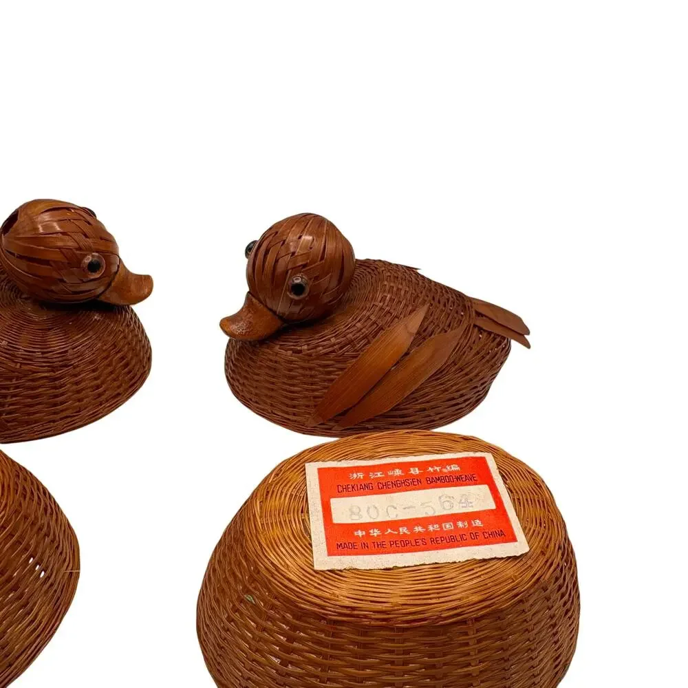 Bamboo Duck Basket Set of 2 Chekiang Chenghsien Woven Mid Century Boho Quirky